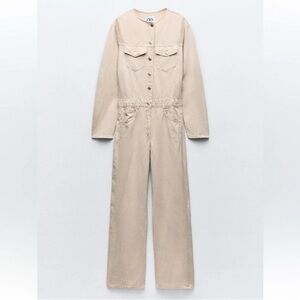 ZARA LONG FLOWY CREAM JUMPSUIT